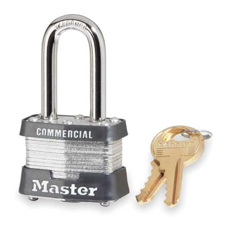 MASTER LOCK Padlock, Keyed Alike, Long Shackle, Rectangular Steel Body, Steel Shackle, 5/8 in W 3KALF