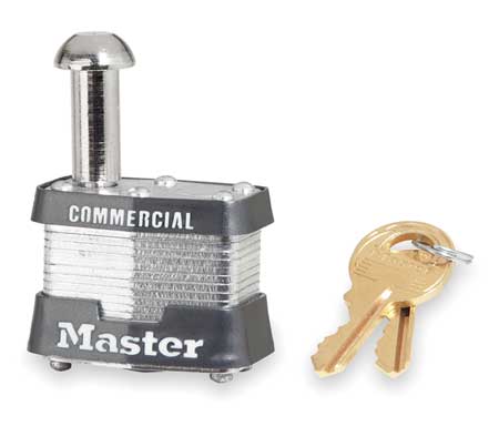 MASTER LOCK Padlock, Keyed Alike, Single Post Shackle, Rectangular Steel Body, Steel Shackle, 5/8 in W 443KALE