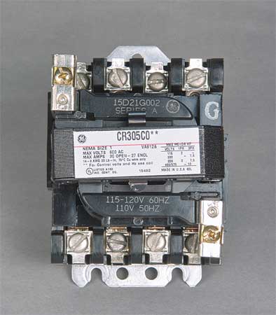 GE 120VAC Non-Reversing Magnetic Contactor 3P 18A NEMA 0 CR305B002