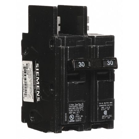 SIEMENS Miniature Circuit Breaker, BQ Series 30A, 2 Pole, 120/240V AC BQ2B030