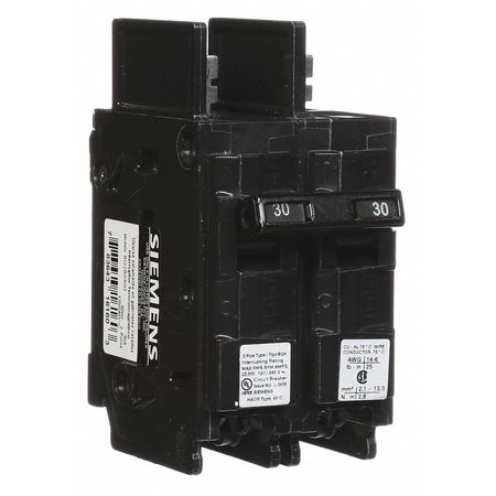 SIEMENS Miniature Circuit Breaker, BQH Series 30A, 2 Pole, 120/240V AC BQ2B030H