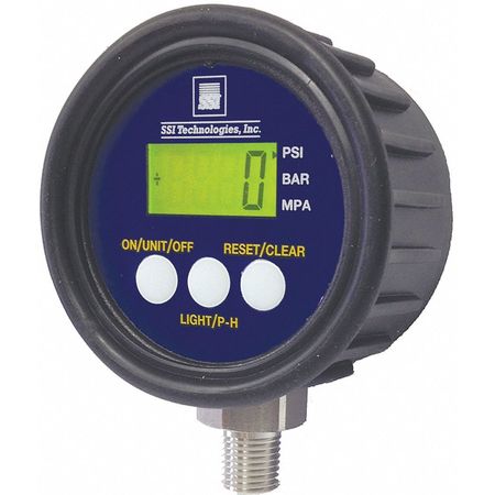 Ssi Digital Pressure Gauge, 0 to 1000 psi, 1/4 in MNPT, Plastic, Black MG1-1000-A-9V-R