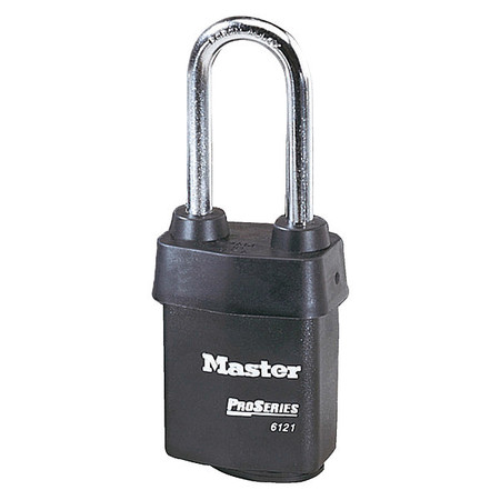 Master Lock Padlock, Keyed Different, Long Shackle, Rectangular Steel Body, Boron Shackle, 7/8 in W 6121LJ