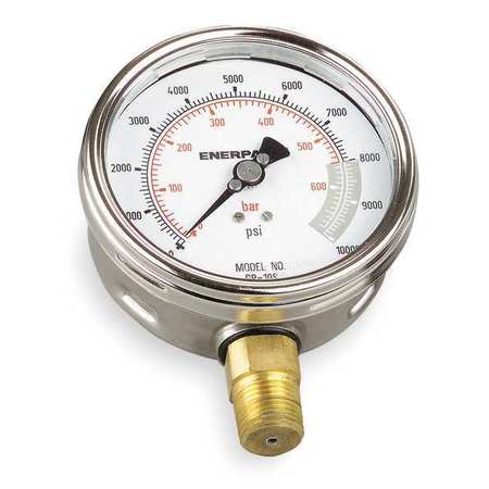 Enerpac Pressure Gauge, 0 to 10,000 psi, 1/4 in NPTF, Stainless Steel, Silver G4088L