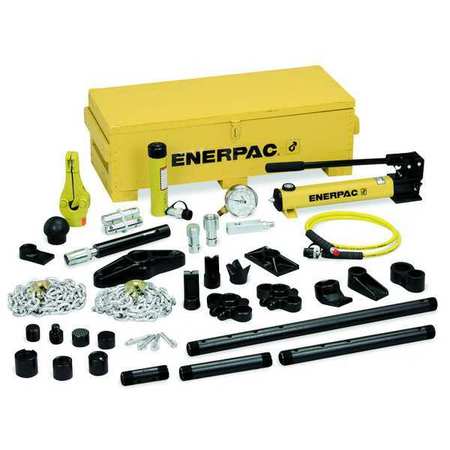 ENERPAC MS210, 5 Ton, Hydraulic Cylinder and Hand Pump Set with 35 Cylinder Attachments MS210