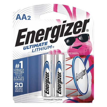 Energizer Ultimate Lithium AA Lithium Battery, 2 PK, 1.5V DC L91BP-2