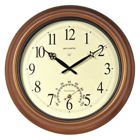 Zoro Select 18" Analog Thermometer Wall Clock, Brown 50314A2