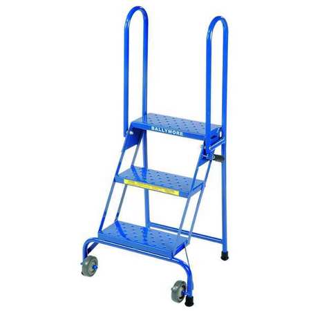 Ballymore 50 1/2 in H Steel Folding Rolling Ladder, 3 Steps, 350 lb Load Capacity LS3247