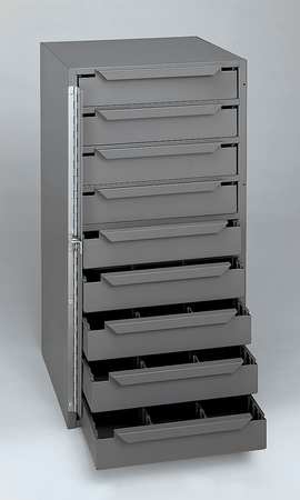 Durham Mfg Storage Cabinet, 24 1/2 in H, 12 5/8 in W, 12 1/8 in D, 9 Drawers, 1 Shelves, Steel, Gray 611-95