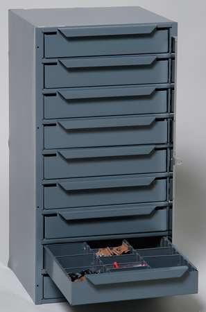 Durham Mfg Storage Cabinet, 24 1/2 in H, 12 5/8 in W, 12 1/8 in D, 9 Drawers, 1 Shelves, Steel, Gray 611-95