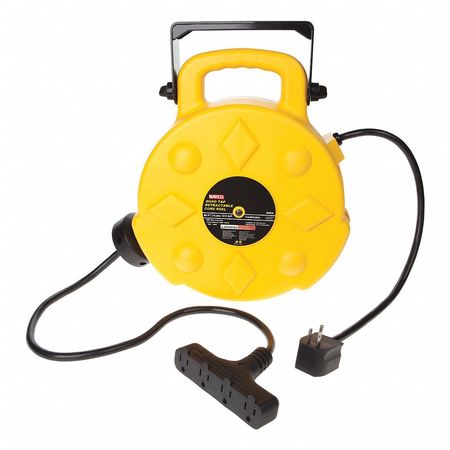 BAYCO Retractable Cord Reel, 12 AWG, 2 ft, SJT, 120V AC, NEMA 5-15, Quad Tap Connector, Grounding Plug SL-8904