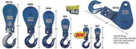 B/A Products Co Snatch Block, Wire Rope, 3/4 in Max Cable Size, 16,000 lb Max Load, Painted 6I-8T8