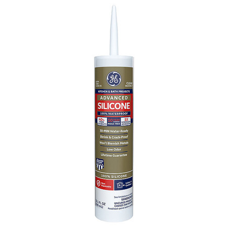 Ge Kitchen & Bath Sealant, 10.1 oz, Cartridge, Clear, Silicone Base 2812562