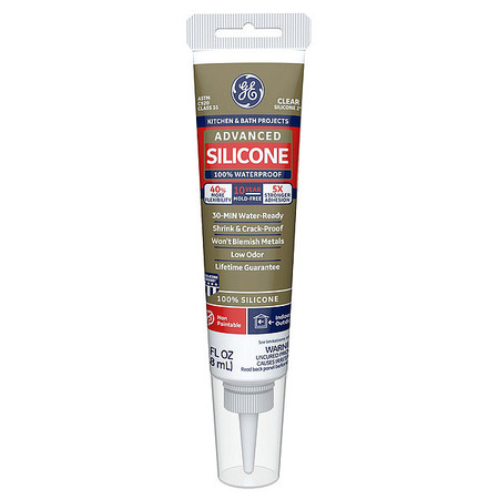 GE Kitchen & Bath Sealant, 2.8 oz, Tube, Clear, Silicone Base 2812563