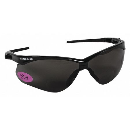 KLEENGUARD Nemesis Readers Prescription Safety Sunglasses, Diopter: +2.00, Black Frame, Smoke Gray Lens 22518