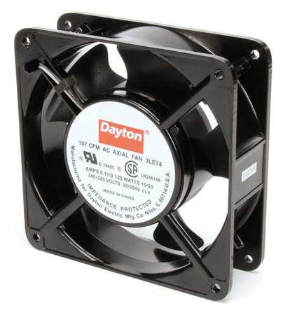 Dayton Axial Fan, Square, 230V AC, 1 Phase, 107 cfm, 4 11/16 in W. 3LE74