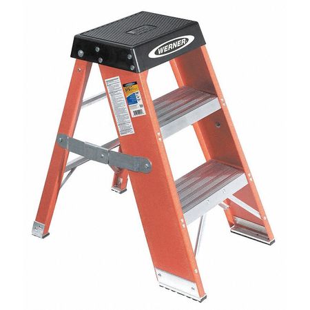 WERNER 3 Steps, Fiberglass Step Stand, 375 lb. Load Capacity, Orange/Silver/Black SSF03