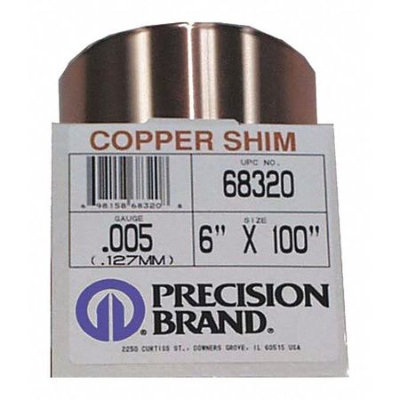 Precision Brand Shim Stock, Roll, Copper, 0.0100 In, 6 In 68450