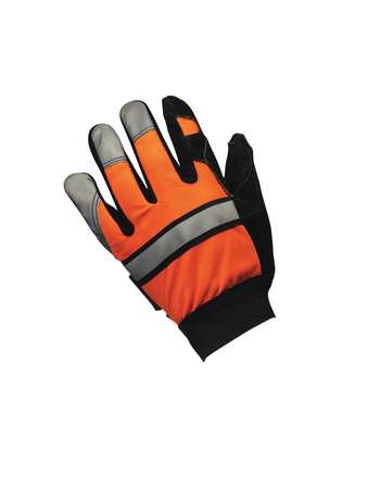 MCR SAFETY Leather Gloves, High Visibility Orange, M, PR 911DPM
