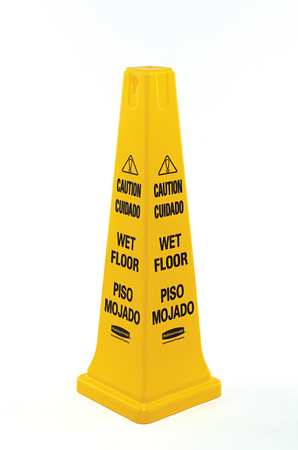 RUBBERMAID COMMERCIAL Safety Cone, 36 in Height, 12 1/4 in Width, HDPE, Cone, English, French, Spanish FG627677YEL