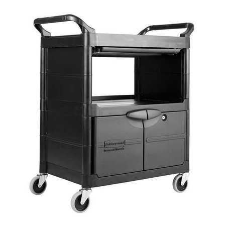 RUBBERMAID COMMERCIAL Plastic Enclosed Service Cart, 2 Shelves, 200 lb FG345700BLA