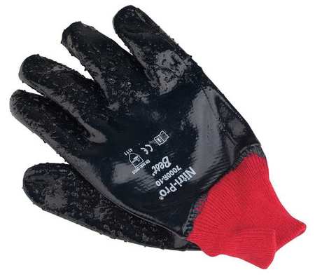 SHOWA Nitrile Coated Gloves, Full Coverage, Black/Red, L, PR 7000R-10