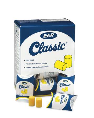 3M E-A-R E-A-R Classic Disposable Foam Ear Plugs, Cylinder Shape, 29 dB, Yellow, 30 PK 310-1060