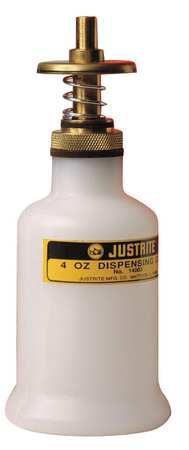 Justrite Dispensing Bottle, 4 Oz., White, Poly 14002