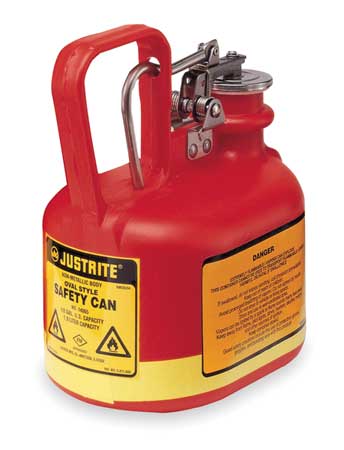 Justrite 1/2 gal Red Polyethylene Type I Safety Can Flammables 14065