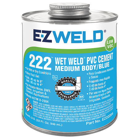 Ez Weld PVC Wet/Dry Cememt, 32 Oz, Blue 22204