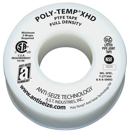 ANTI-SEIZE TECHNOLOGY Thread Sealant Tape, 1/2 In. W, 260 In. L 46230