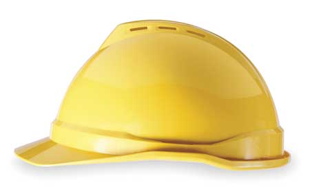 MSA SAFETY Front Brim Hard Hat, Type 1, Class C, Ratchet (4-Point), Yellow 10034020