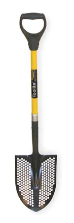 Toolite #2 14 ga Round Point Mud/Sifting Shovel, Steel Blade, 29 in L Yellow Fiberglass Handle 49501GR