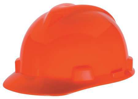 Msa Safety V-Gard Front Brim Hard Hat, Cap Style, Type 1, Class E, Staz-On Pinlock Suspension, Hi-Viz Orange 488148