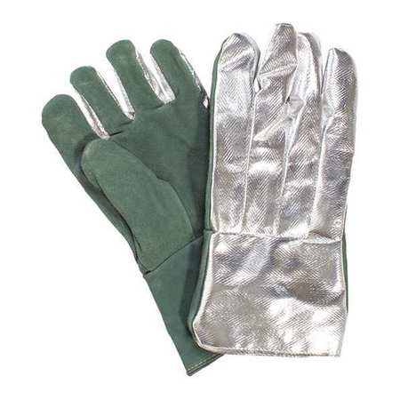 NATIONAL SAFETY APPAREL Heat Resistant Gloves, Slvr/Grn, Univer, PR G51MLLW00214