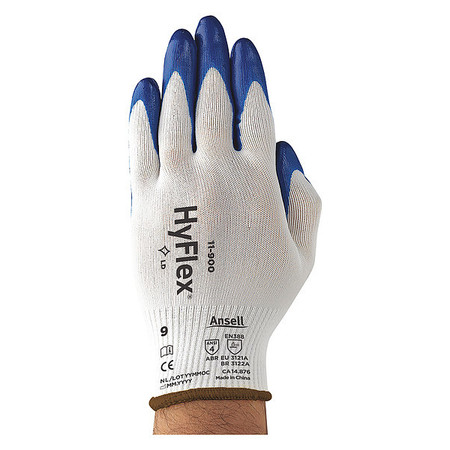 ANSELL Nitrile Coated Gloves, Palm Coverage, Blue/White, L, PR 11-900