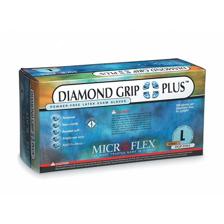 ANSELL Diamond Grip Plus, Exam Gloves, 5.1 mil Palm, Natural Rubber Latex, Powder-Free, XS, 100 PK DGP-350-XS
