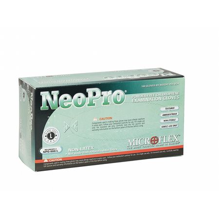 Ansell NeoPro, Disposable Exam Gloves, 5.1 mil Palm, Neoprene, Powder-Free, L, 100 PK, Green NPG-888-L