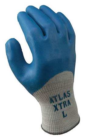 SHOWA Natural Rubber Latex Coated Gloves, 3/4 Dip Coverage, Blue/Gray, L, PR 305L-09