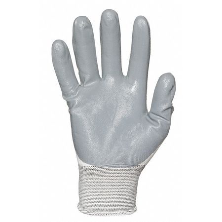 Mcr Safety Nitrile Coated Gloves, Palm Coverage, White/Gray, XL, PR 9674XL