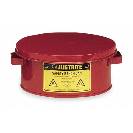 Justrite Bench Can, 1 Gal., Galvanized Steel, Red 10375