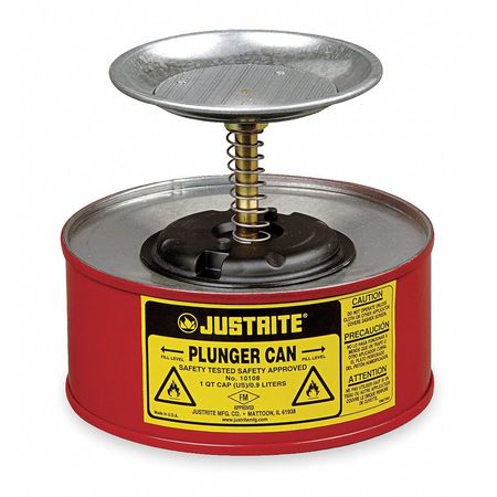 Justrite Plunger Can, 1 qt., Galvanized Steel, Red 10108