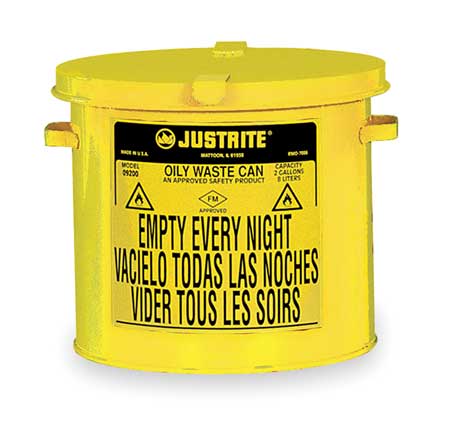 JUSTRITE Countertop Oily Waste Can, 2 Gal., Yellow 09200Y