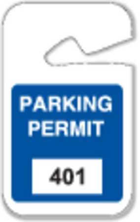 BRADY Parking Permits, Rearview, 401-500, Wht/Blu 96265