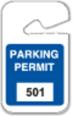 BRADY Parking Permits, Rearview, 501-600, Wht/Blu 96266