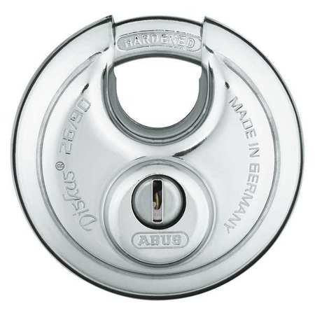 ABUS Padlock, Keyed Different, Partially Hidden Shackle, Disc Stainless Steel Body, Steel Shackle 26/90 KD