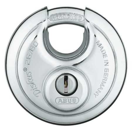 ABUS Padlock, Keyed Different, Partially Hidden Shackle, Disc Stainless Steel Body, Steel Shackle 26/80 KD