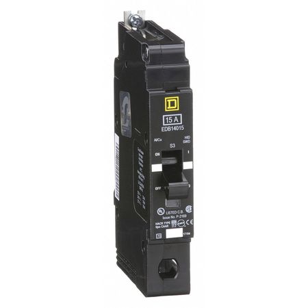 SQUARE D Miniature Circuit Breaker, EDB Series 15A, 1 Pole, 277V AC EDB14015