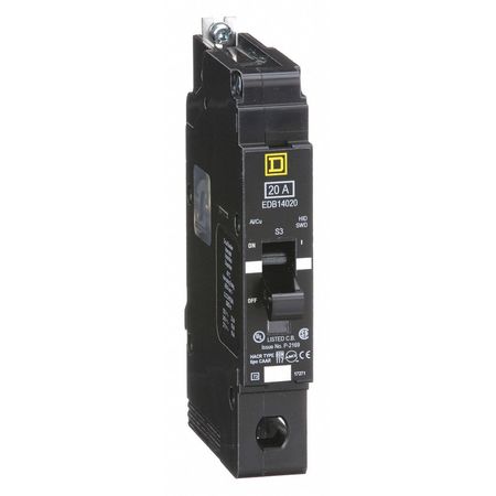 SQUARE D Miniature Circuit Breaker, EDB Series 20A, 1 Pole, 277V AC EDB14020
