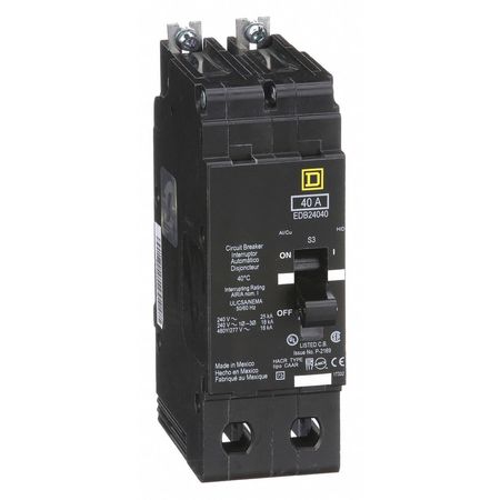 SQUARE D Miniature Circuit Breaker, EDB Series 40A, 2 Pole, 277/480V AC EDB24040